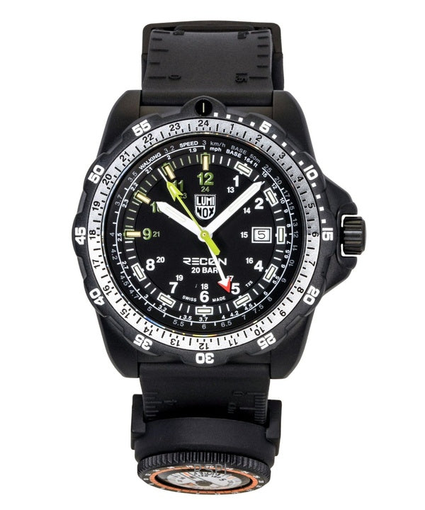 Luminox Recon Nav Spec GMT Herrenuhr mit Kautschukarmband, schwarzem Zifferblatt und Quarzwerk, Modell XL.8837.SET, wasserdicht bis 200 m