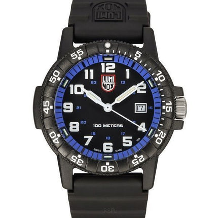 Luminox Leatherback SEA Turtle Giant Polyurethan-Armband, schwarzes und blaues Zifferblatt, Schweizer Quarzwerk, XS.0324, 100 m,
