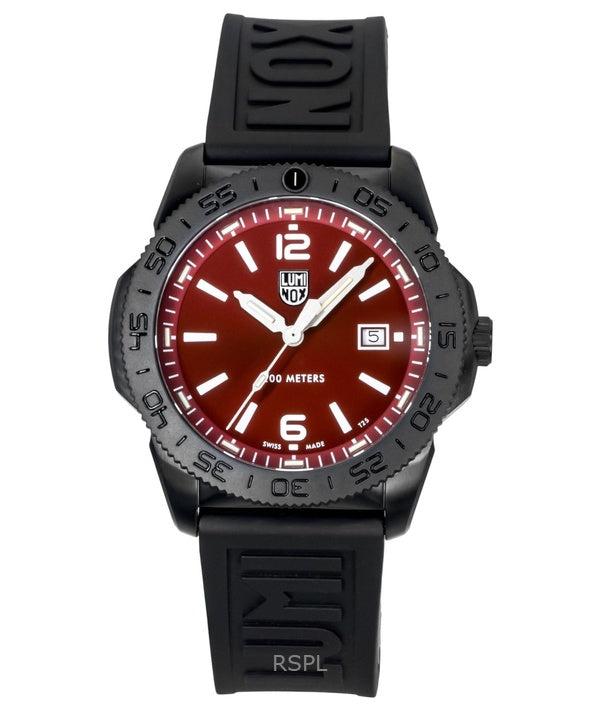 Luminox Pacific Diver Taucheruhr für Herren, Kautschukarmband, rotes Zifferblatt mit Sonnenschliff, Quarz, Modell XS.3135.B, wasserdicht bis 200 m