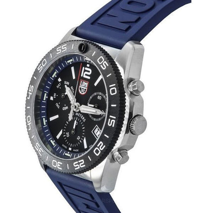Luminox Pacific Diver Chronograph, marineblaues Kautschukarmband, schwarzes Zifferblatt, Quarz-Taucheruhr XS.3143 200M, Herrenuh