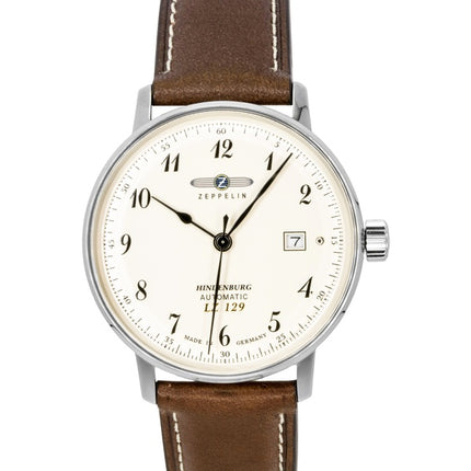 Zeppelin LZ129 Hindenburg Herrenuhr mit Lederarmband, beigem Zifferblatt und Automatikwerk, Referenznummer 80565
