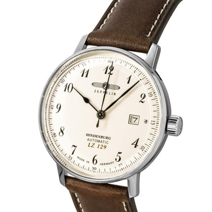 Zeppelin LZ129 Hindenburg Herrenuhr mit Lederarmband, beigem Zifferblatt und Automatikwerk, Referenznummer 80565
