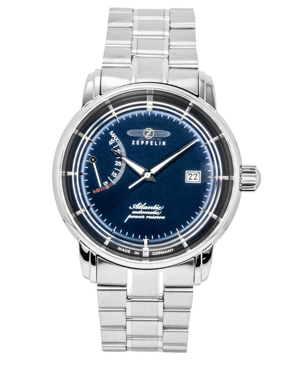 Zeppelin Atlantic Herrenuhr aus Edelstahl mit blauem Zifferblatt und Automatikwerk, Modell 8462MB3