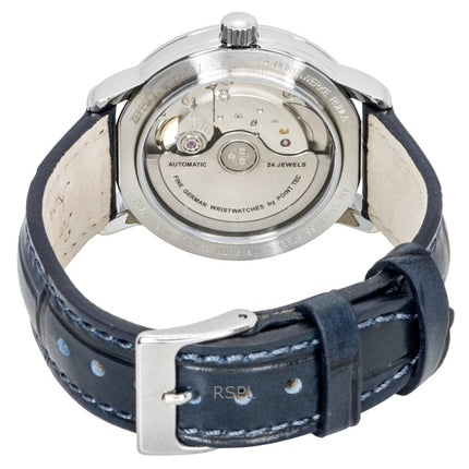 Zeppelin Friedrichshafen Herrenuhr mit Lederarmband, offenem Herz, silbernem Zifferblatt, Automatikwerk, Modell 85671