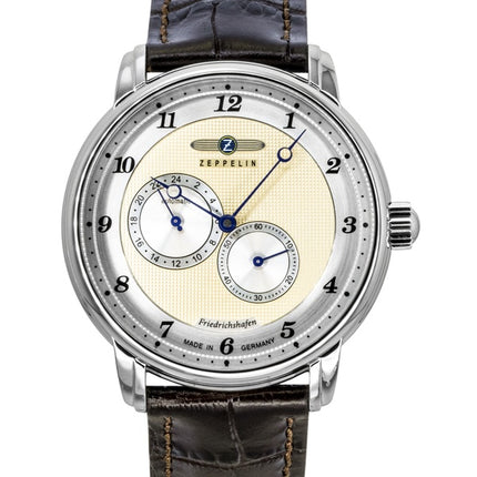 Zeppelin Friedrichshafen Herrenuhr mit Lederarmband, champagnerfarbenem Zifferblatt und Automatikwerk, Referenznummer 85685