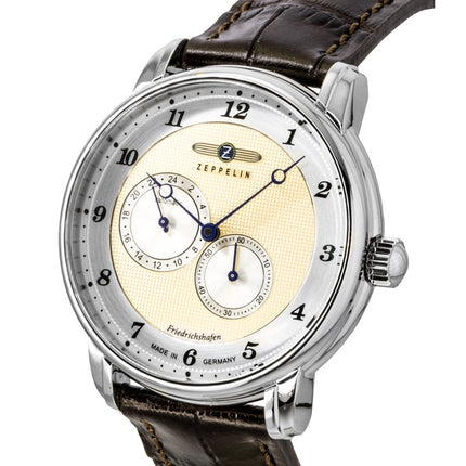 Zeppelin Friedrichshafen Herrenuhr mit Lederarmband, champagnerfarbenem Zifferblatt und Automatikwerk, Referenznummer 85685