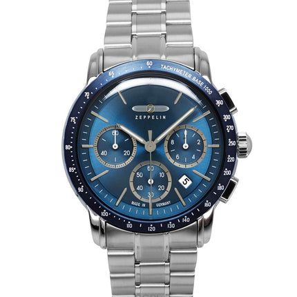 Zeppelin New York Chronograph Edelstahl Blaues Zifferblatt Quarz 8878MB3 Herrenuhr