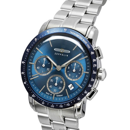 Zeppelin New York Chronograph Edelstahl Blaues Zifferblatt Quarz 8878MB3 Herrenuhr