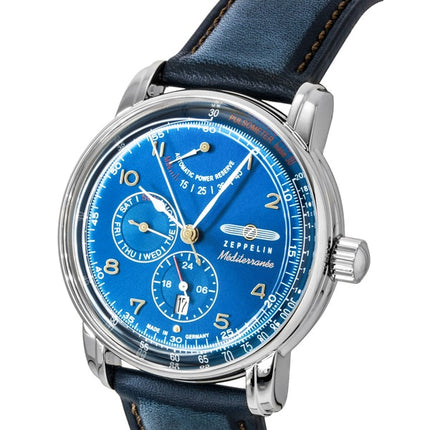 Zeppelin Mediterranee Herrenuhr mit Lederarmband, blauem Zifferblatt und Automatikwerk, Modell 96903