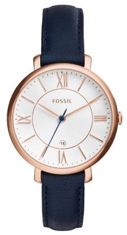 Fossil Jacqueline Silver Dial Navy Blue Leather ES3843 Womens Watch