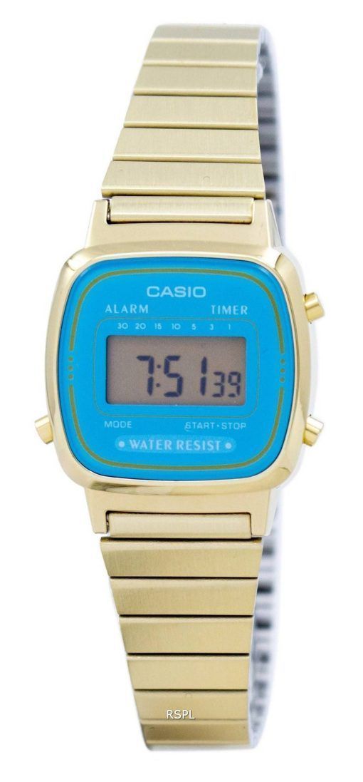Casio Digital Edelstahl Alarm Timer LA670WGA-2DF LA670WGA-2 Damenuhr