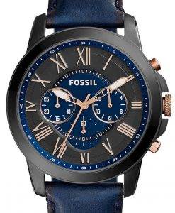 Fossil Grant Chronograph schwarz und blau blauem Leder FS5061 Herren Uhr telefonisch