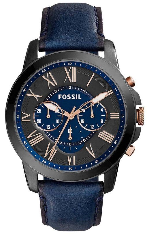 Fossil Grant Chronograph schwarz und blau blauem Leder FS5061 Herren Uhr telefonisch