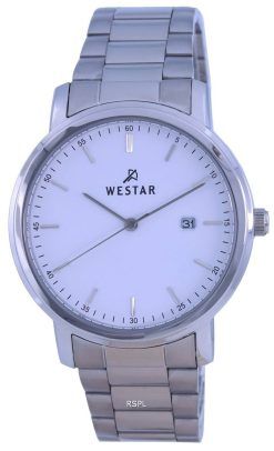 Westar weiÃŸes Zifferblatt Edelstahl Quarz 50243 STN 101 Herrenuhr
