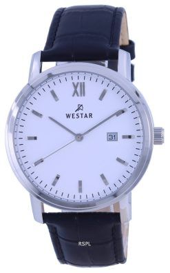 Westar weiÃŸes Zifferblatt Lederarmband Quarz 50244 STN 101 Herrenuhr