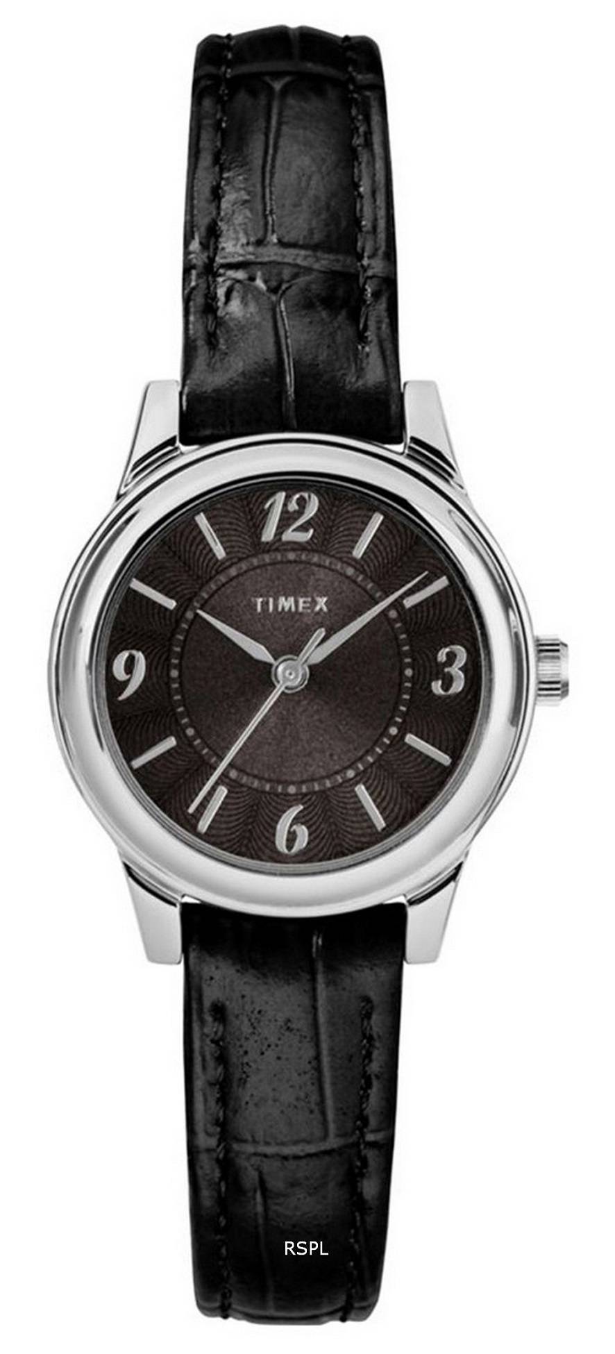 Timex Croco Schwarzes Zifferblatt Lederarmband Quarz TW2R86300 Damenuhr