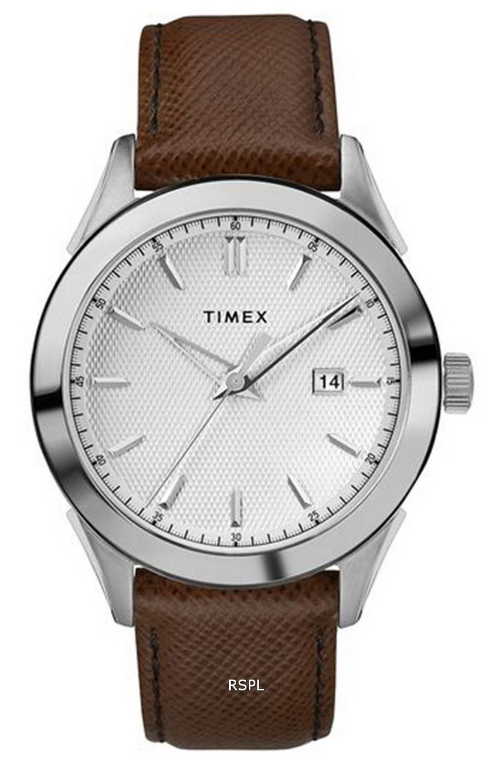 Timex Torrington silbernes Zifferblatt Lederarmband Quarz TW2R90300 Herrenuhr