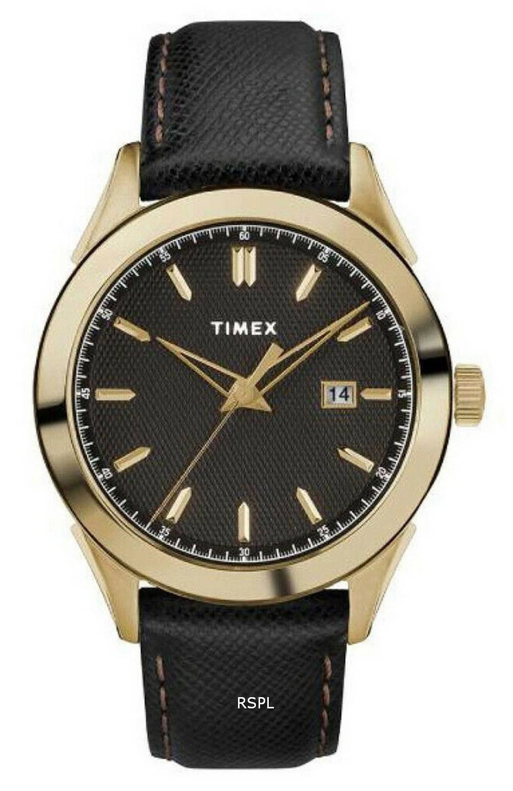 Timex Torrington schwarzes Zifferblatt Lederarmband Quarz TW2R90400 Herrenuhr