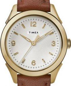 Timex Torrington silbernes Zifferblatt Lederarmband Quarz TW2R91100 Damenuhr