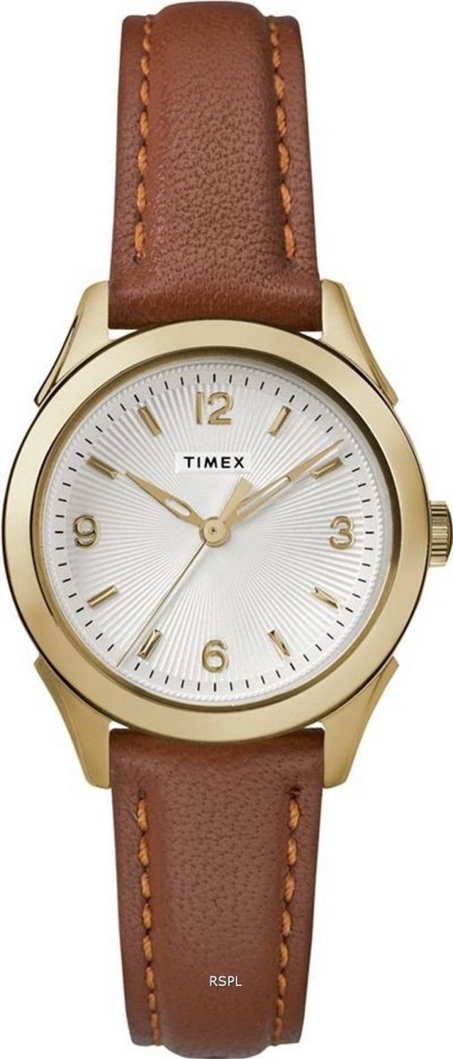 Timex Torrington silbernes Zifferblatt Lederarmband Quarz TW2R91100 Damenuhr