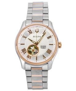Bulova Wilton Classic Two Tone Stainless Steel Open Heart Silver Dial Automatic 98A213 100M Herrenuhr