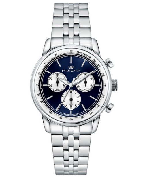 Philip Watch Anniversary Chronograph, Edelstahl, blaues Zifferblatt, Quarz, R8273650004, 100 m, Herrenuhr