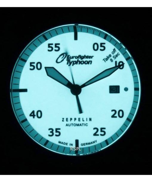 Zeppelin Eurofighter Chronograph Lederarmband Beige Zifferblatt Automatik Taucheruhr 7268-5 72685 200M Herrenuhr