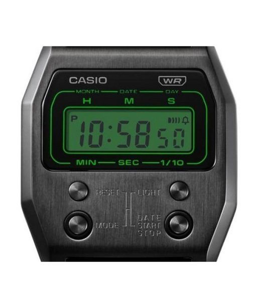 Casio Vintage Digital schwarz ionenbeschichteter Edelstahl Quarz A1100B-1 Unisex-Uhr