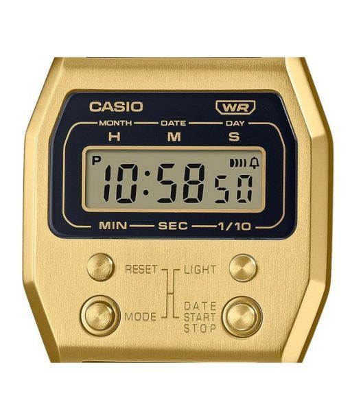Casio Vintage Digital vergoldete Edelstahl-Quarz-Armbanduhr A1100G-5 Unisex