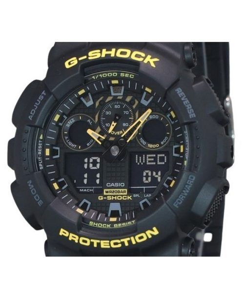 Casio G-Shock Caution Gelbes analoges digitales Harzarmband mit schwarzem Zifferblatt GA-100CY-1A 200M Herrenuhr