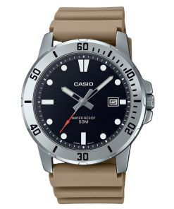 Casio Standard Analog Beige Resin Armband Schwarzes Zifferblatt Quarz MTP-VD01-5E Herrenuhr