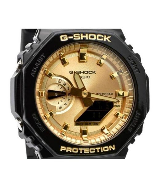Casio G-Shock Analog Digital Schwarz und Goldfarbenes Harzarmband Quarz GA-2100GB-1A 200M Herrenuhr