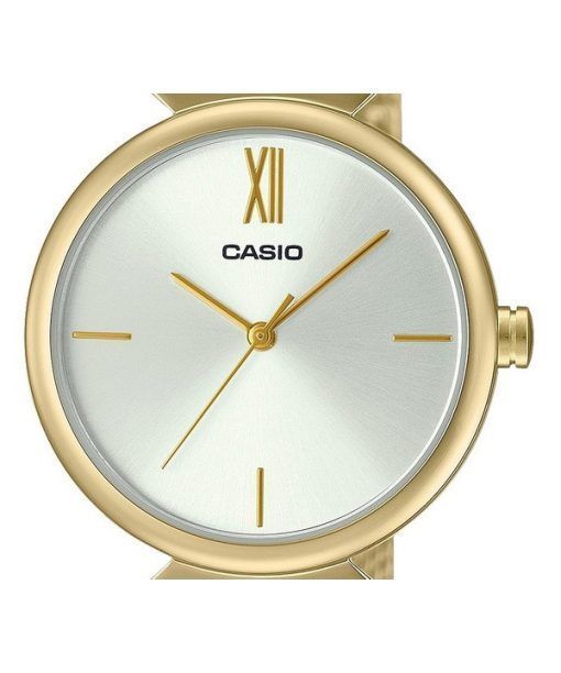 Casio Analoge goldfarbene Edelstahl-Armbanduhr mit weißem Zifferblatt und Quarz LTP-2024VMG-7C
