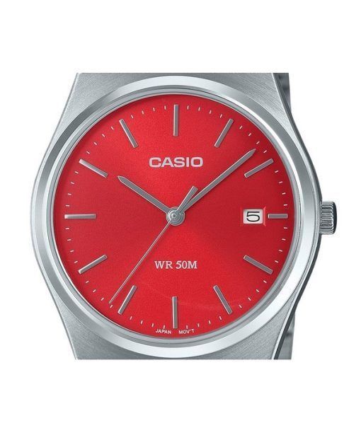 Casio Standard Analog Edelstahl rotes Zifferblatt Quarz MTP-B145D-4A2V Unisex-Uhr