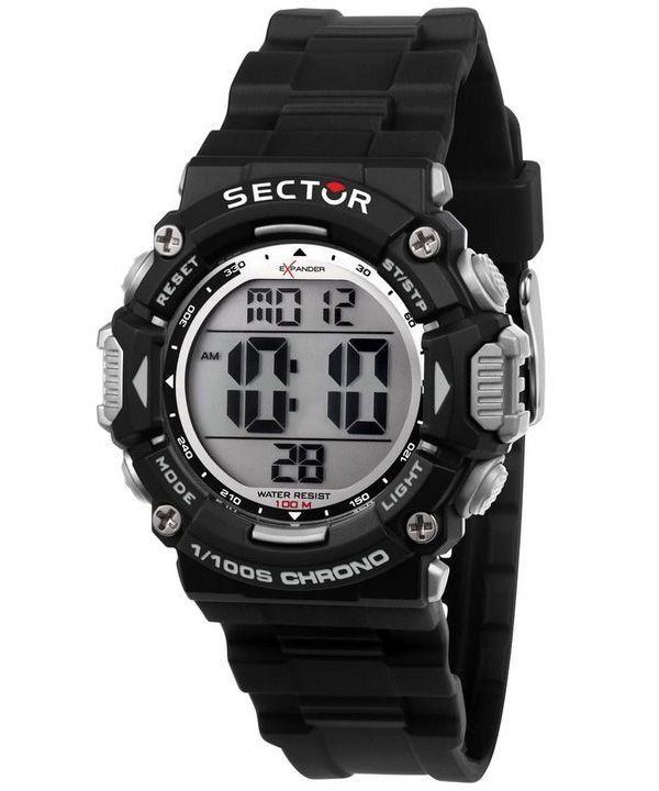 Sector EX-32 Digitale Herrenuhr mit schwarzem Polyurethan-Armband, Quarz, R3251544001, 100 m