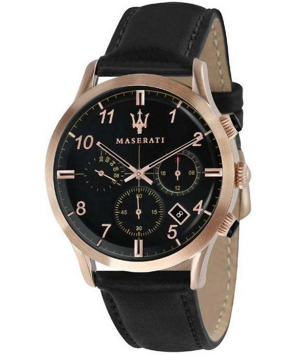 Maserati Ricordo Chronograph Lederband schwarzes Zifferblatt Quarz R8871625004 Herrenuhr