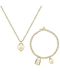 Morellato Abbraccio Halskette und Armband aus goldfarbenem Edelstahl SAUB19 für Damen