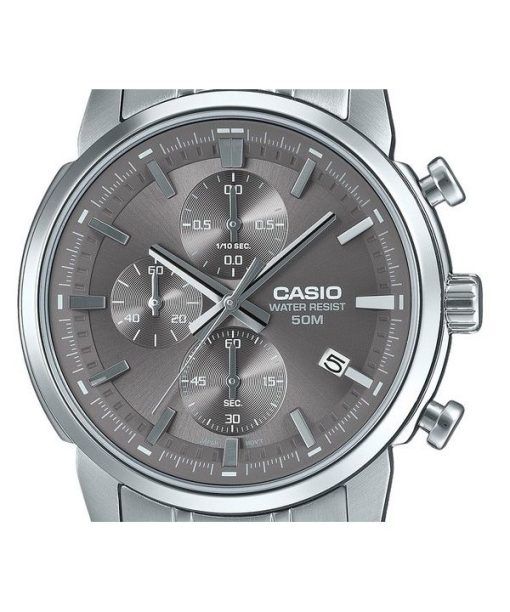 Casio Standard Analog Chronograph Edelstahl Graues Zifferblatt Quarz MTP-E510D-8AV Herrenuhr