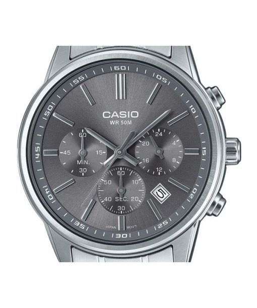 Casio Standard Analog Chronograph Edelstahl Graues Zifferblatt Quarz MTP-E515D-8AV Herrenuhr
